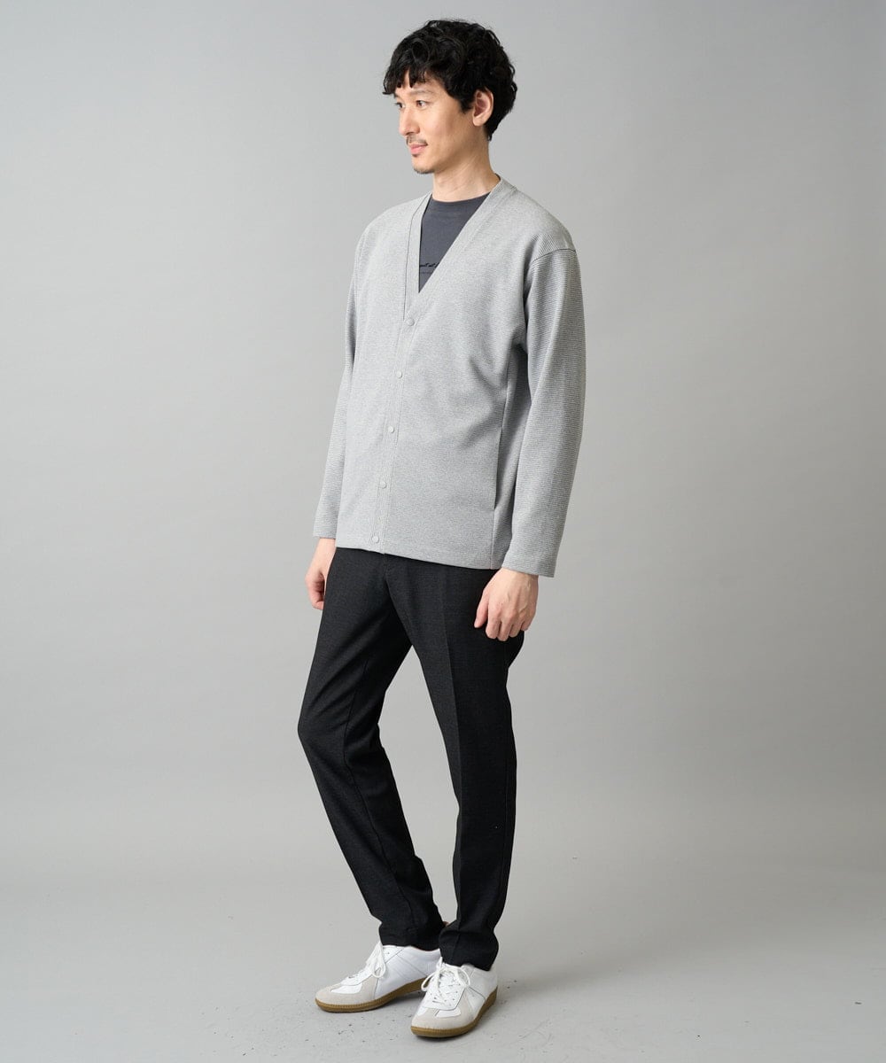 KHCED01059 a.v.v MEN(アー・ヴェ・ヴェ) 【イージーケア/洗濯機で洗える/毛玉になりにくい】ガーターカーディガン ダークグレー