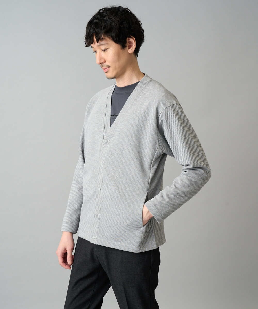KHCED01059 a.v.v MEN(アー・ヴェ・ヴェ) 【イージーケア/洗濯機で洗える/毛玉になりにくい】ガーターカーディガン ダークグレー