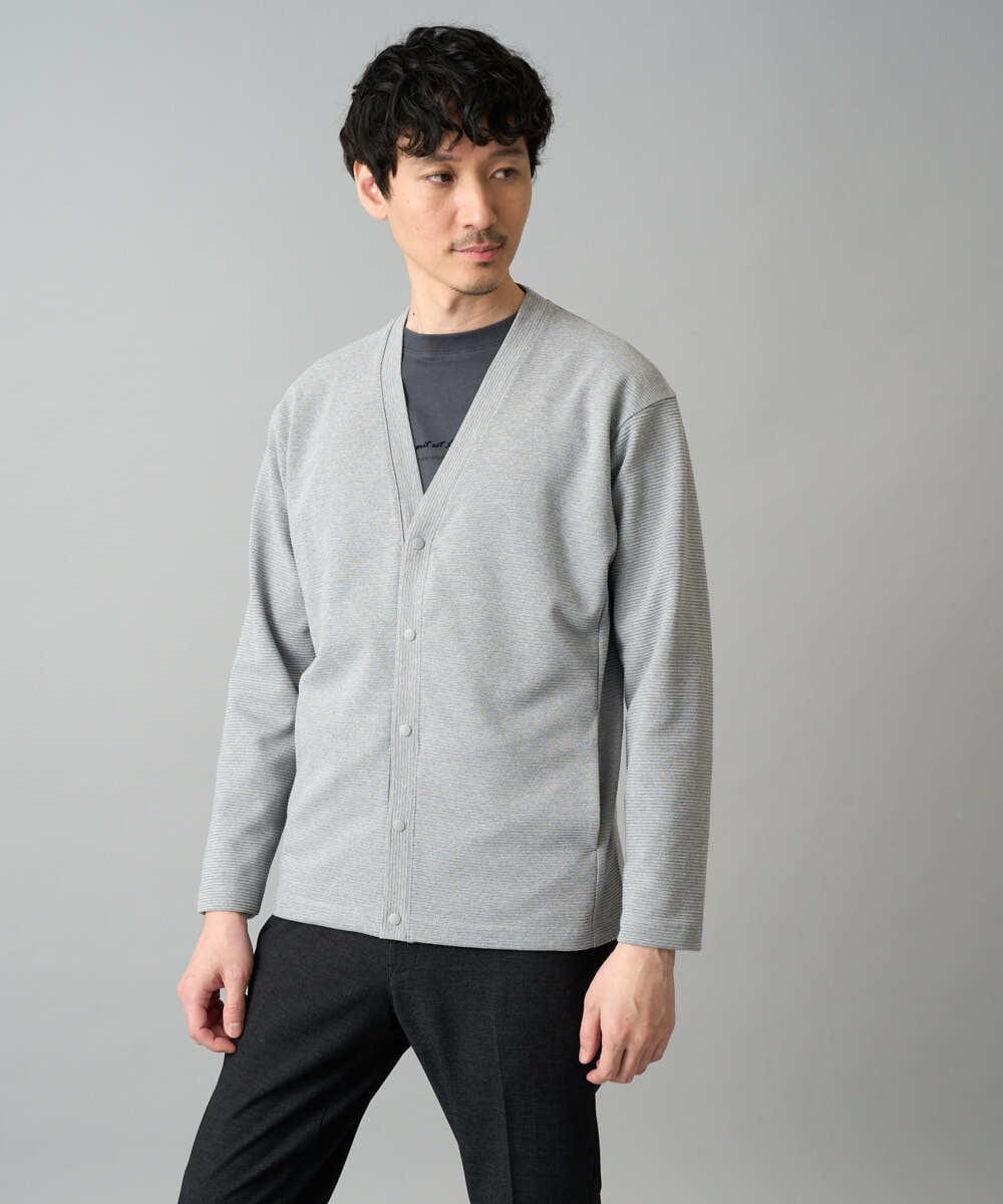 KHCED01059 a.v.v MEN(アー・ヴェ・ヴェ) 【イージーケア/洗濯機で洗える/毛玉になりにくい】ガーターカーディガン ダークグレー