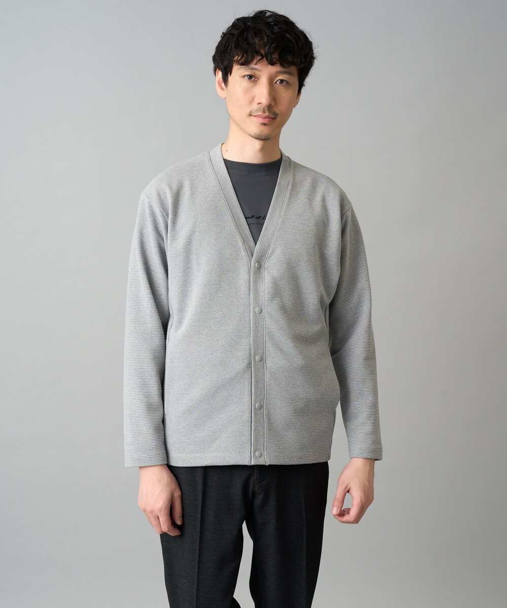 KHCED01059 a.v.v MEN(アー・ヴェ・ヴェ) 【イージーケア/洗濯機で洗える/毛玉になりにくい】ガーターカーディガン ダークグレー