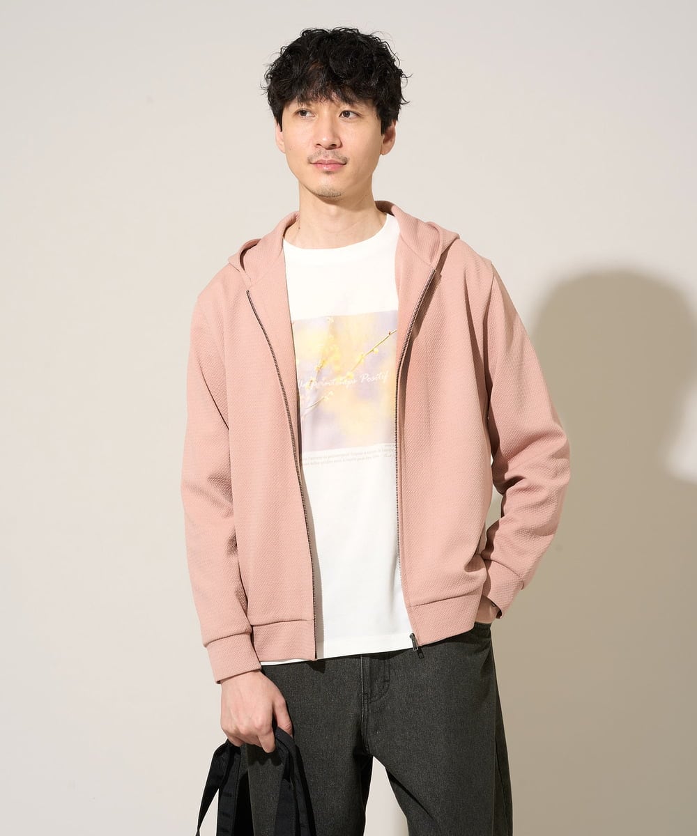 KHCED47069 a.v.v MEN(アー・ヴェ・ヴェ) 【イージーケア/洗濯機で洗える/毛玉になりにくい】ジャガードジップパーカー ピンク