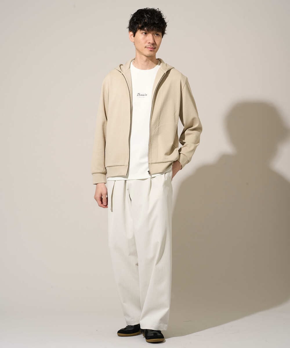 KHCED47069 a.v.v MEN(アー・ヴェ・ヴェ) 【イージーケア/洗濯機で洗える/毛玉になりにくい】ジャガードジップパーカー ベージュ