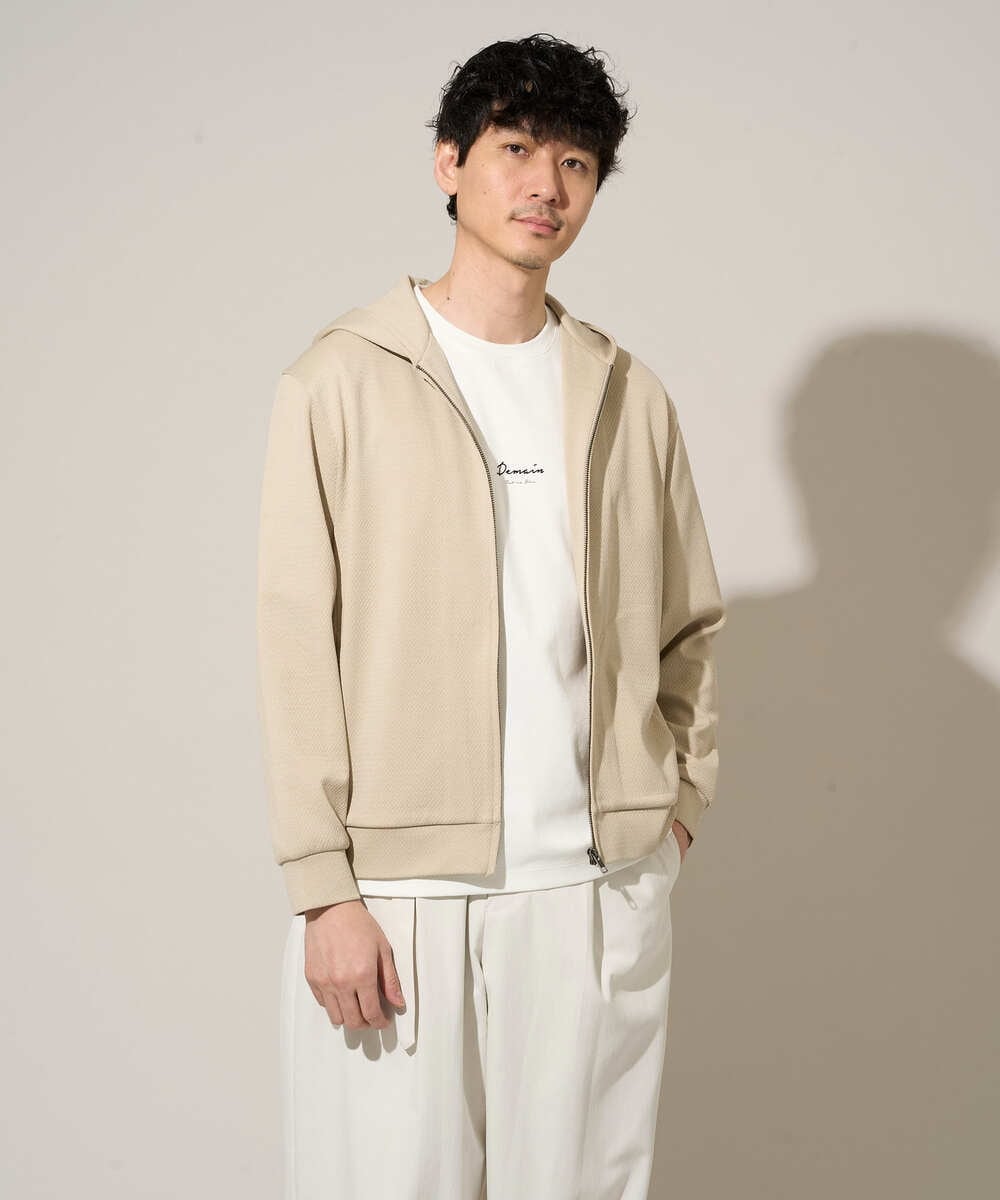 KHCED47069 a.v.v MEN(アー・ヴェ・ヴェ) 【イージーケア/洗濯機で洗える/毛玉になりにくい】ジャガードジップパーカー ベージュ