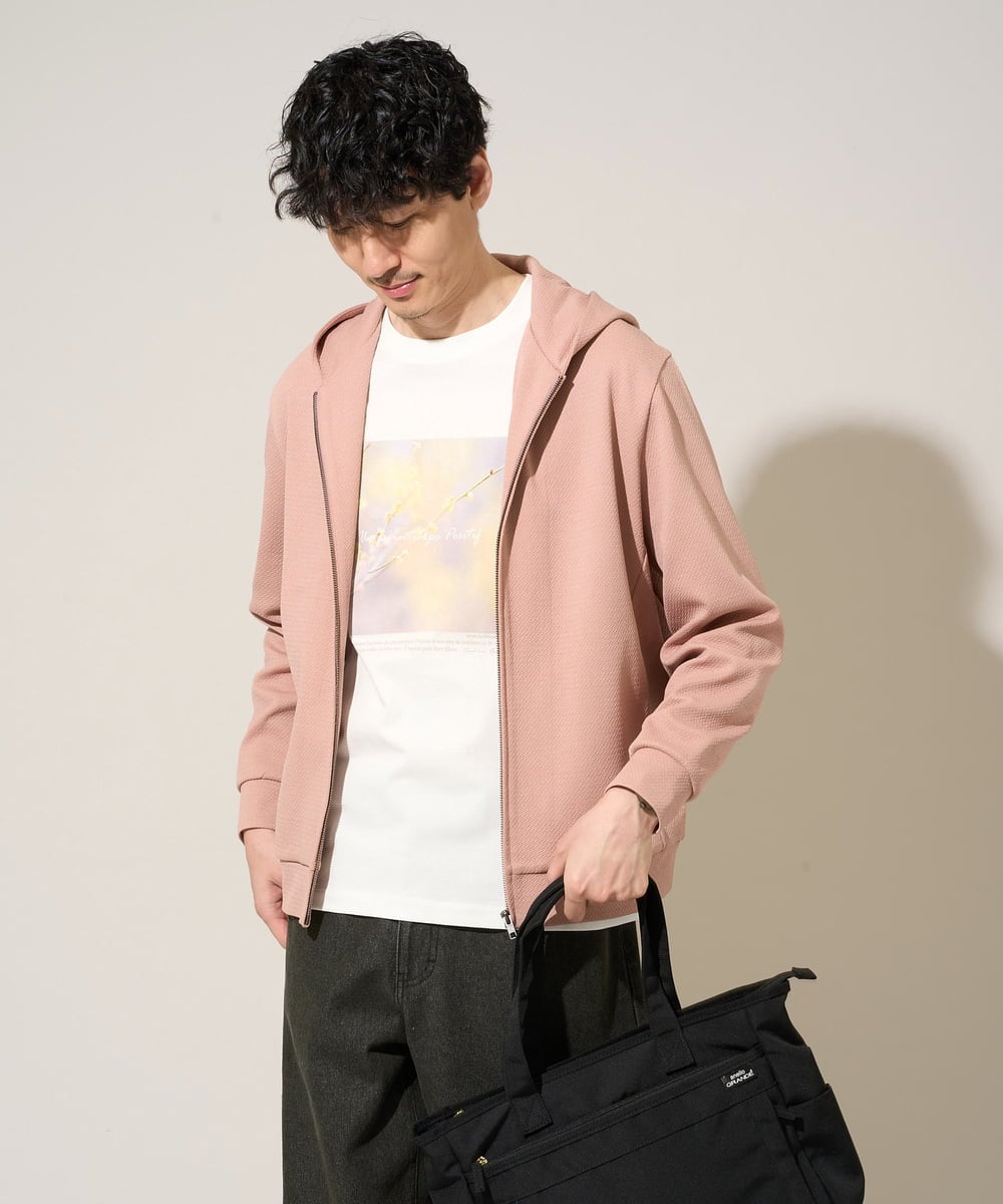 KHCED47069 a.v.v MEN(アー・ヴェ・ヴェ) 【イージーケア/洗濯機で洗える/毛玉になりにくい】ジャガードジップパーカー ベージュ