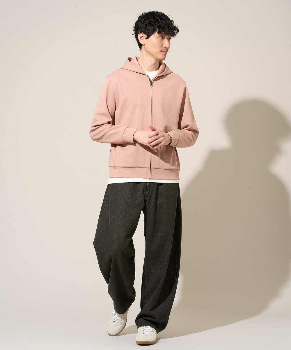 KHCED47069 a.v.v MEN(アー・ヴェ・ヴェ) 【イージーケア/洗濯機で洗える/毛玉になりにくい】ジャガードジップパーカー ベージュ