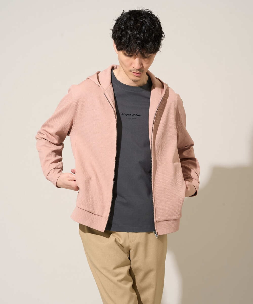 KHCED47069 a.v.v MEN(アー・ヴェ・ヴェ) 【イージーケア/洗濯機で洗える/毛玉になりにくい】ジャガードジップパーカー ベージュ