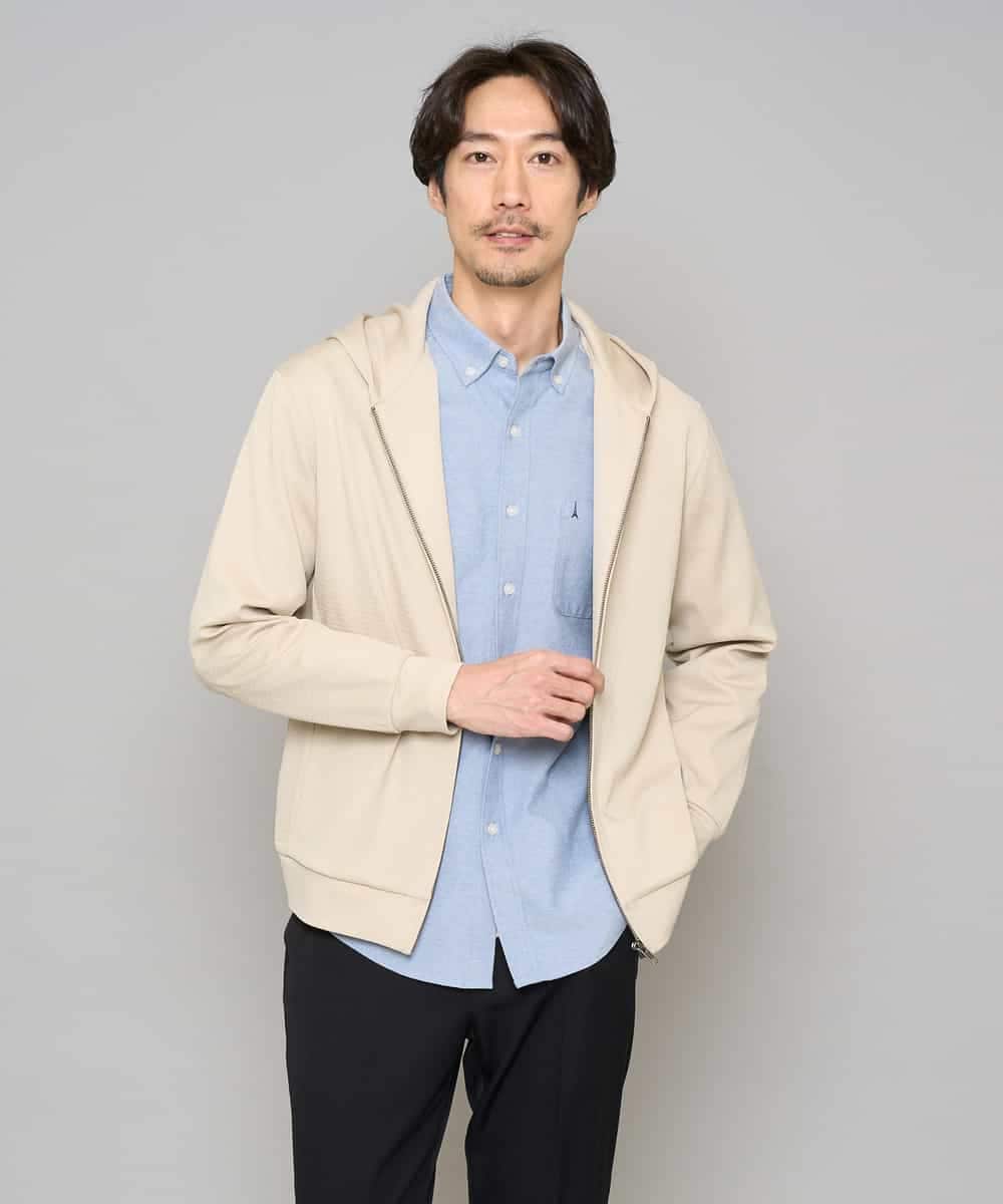 KHCED47069 a.v.v MEN(アー・ヴェ・ヴェ) 【イージーケア/洗濯機で洗える/毛玉になりにくい】ジャガードジップパーカー ベージュ