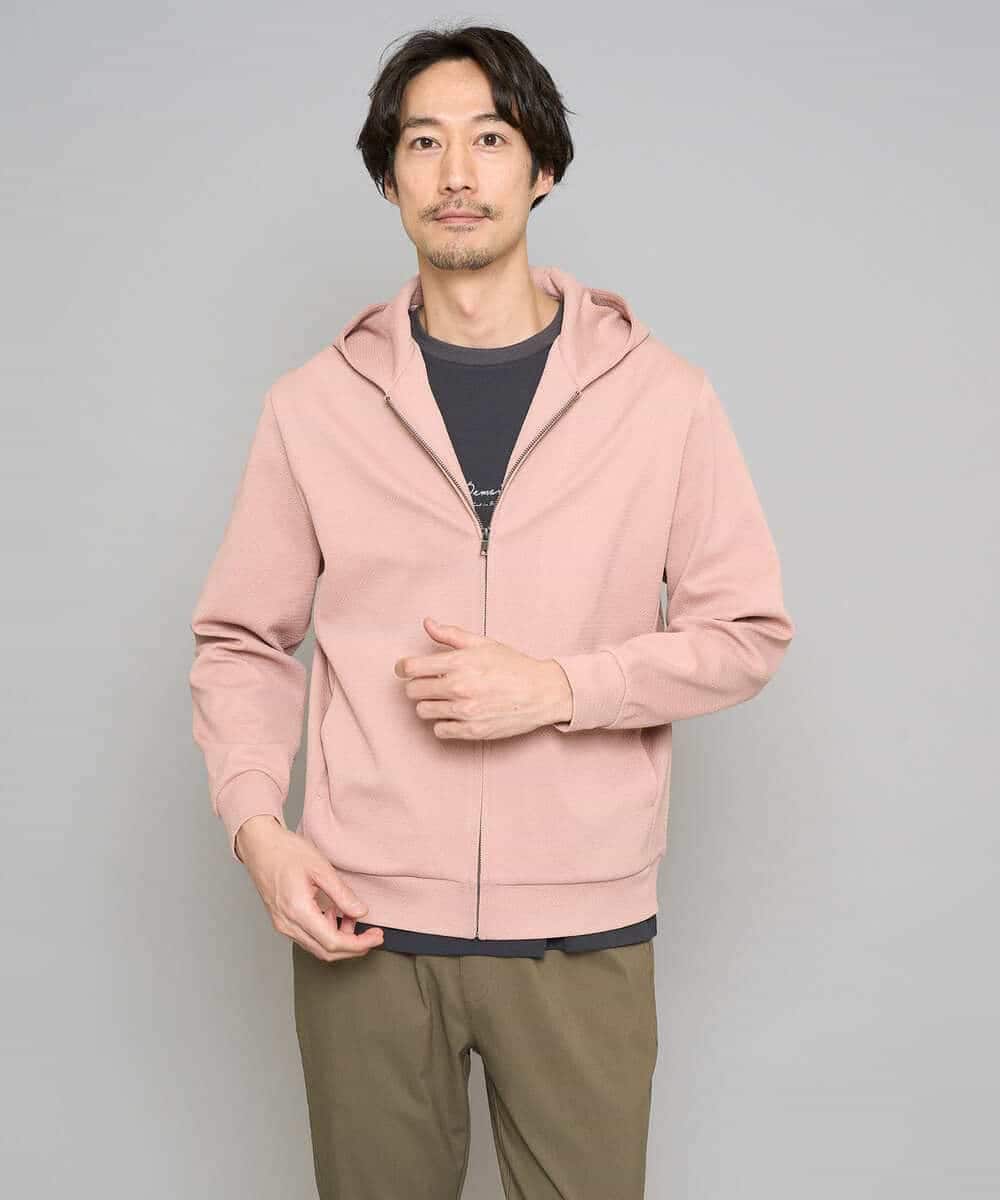 KHCED47069 a.v.v MEN(アー・ヴェ・ヴェ) 【イージーケア/洗濯機で洗える/毛玉になりにくい】ジャガードジップパーカー ベージュ