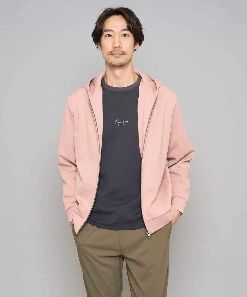 KHCED47069 a.v.v MEN(アー・ヴェ・ヴェ) 【イージーケア/洗濯機で洗える/毛玉になりにくい】ジャガードジップパーカー ベージュ