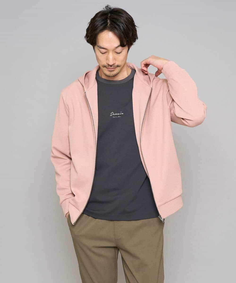 KHCED47069 a.v.v MEN(アー・ヴェ・ヴェ) 【イージーケア/洗濯機で洗える/毛玉になりにくい】ジャガードジップパーカー ベージュ