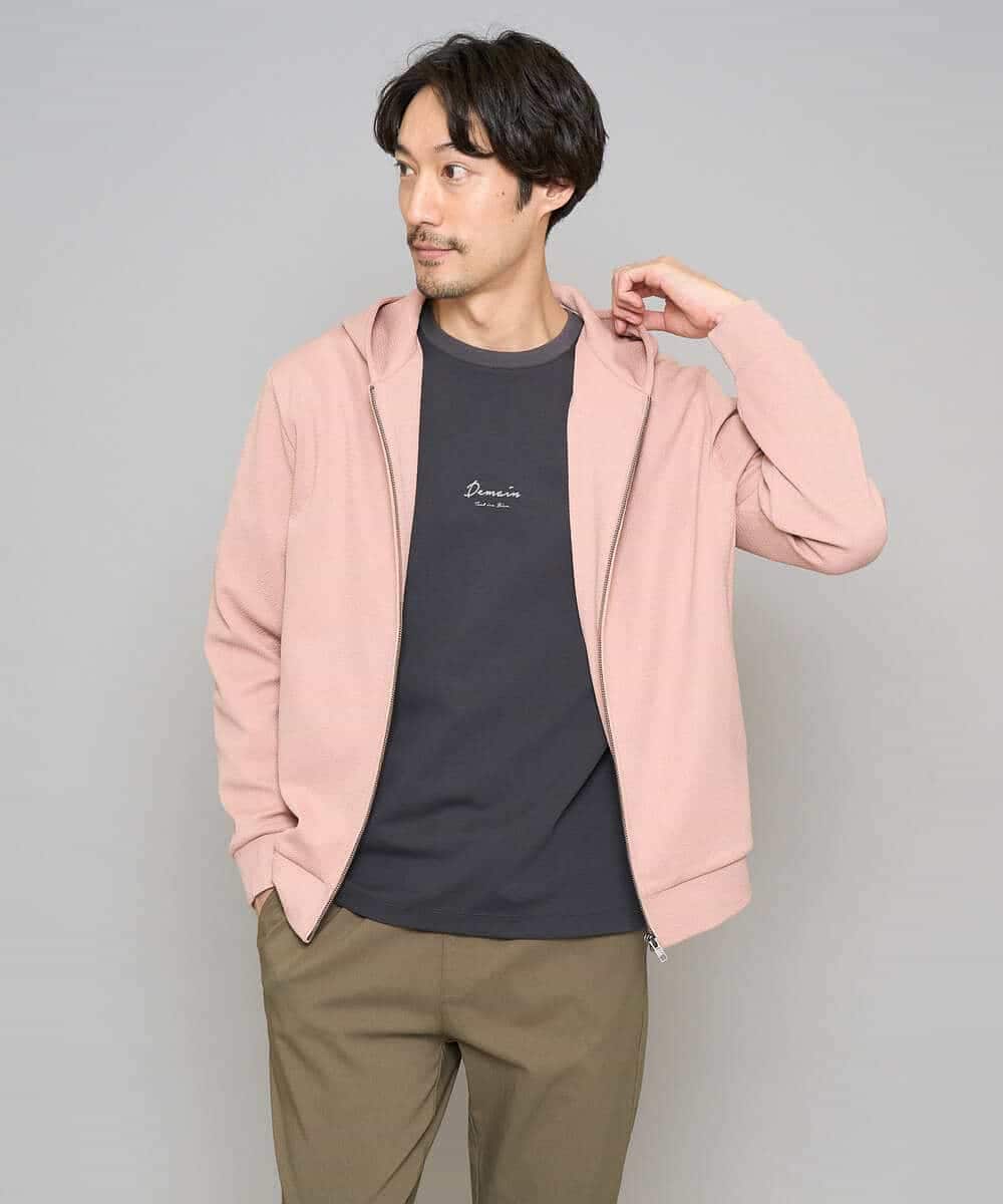 KHCED47069 a.v.v MEN(アー・ヴェ・ヴェ) 【イージーケア/洗濯機で洗える/毛玉になりにくい】ジャガードジップパーカー ベージュ