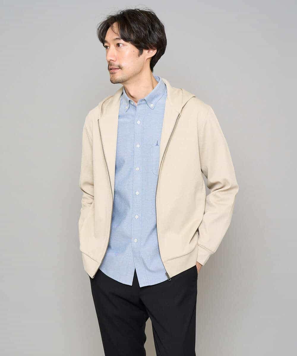 KHCED47069 a.v.v MEN(アー・ヴェ・ヴェ) 【イージーケア/洗濯機で洗える/毛玉になりにくい】ジャガードジップパーカー ベージュ