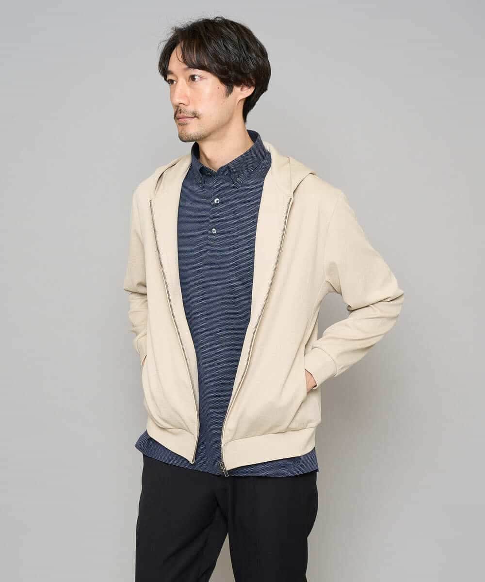 KHCED47069 a.v.v MEN(アー・ヴェ・ヴェ) 【イージーケア/洗濯機で洗える/毛玉になりにくい】ジャガードジップパーカー ベージュ