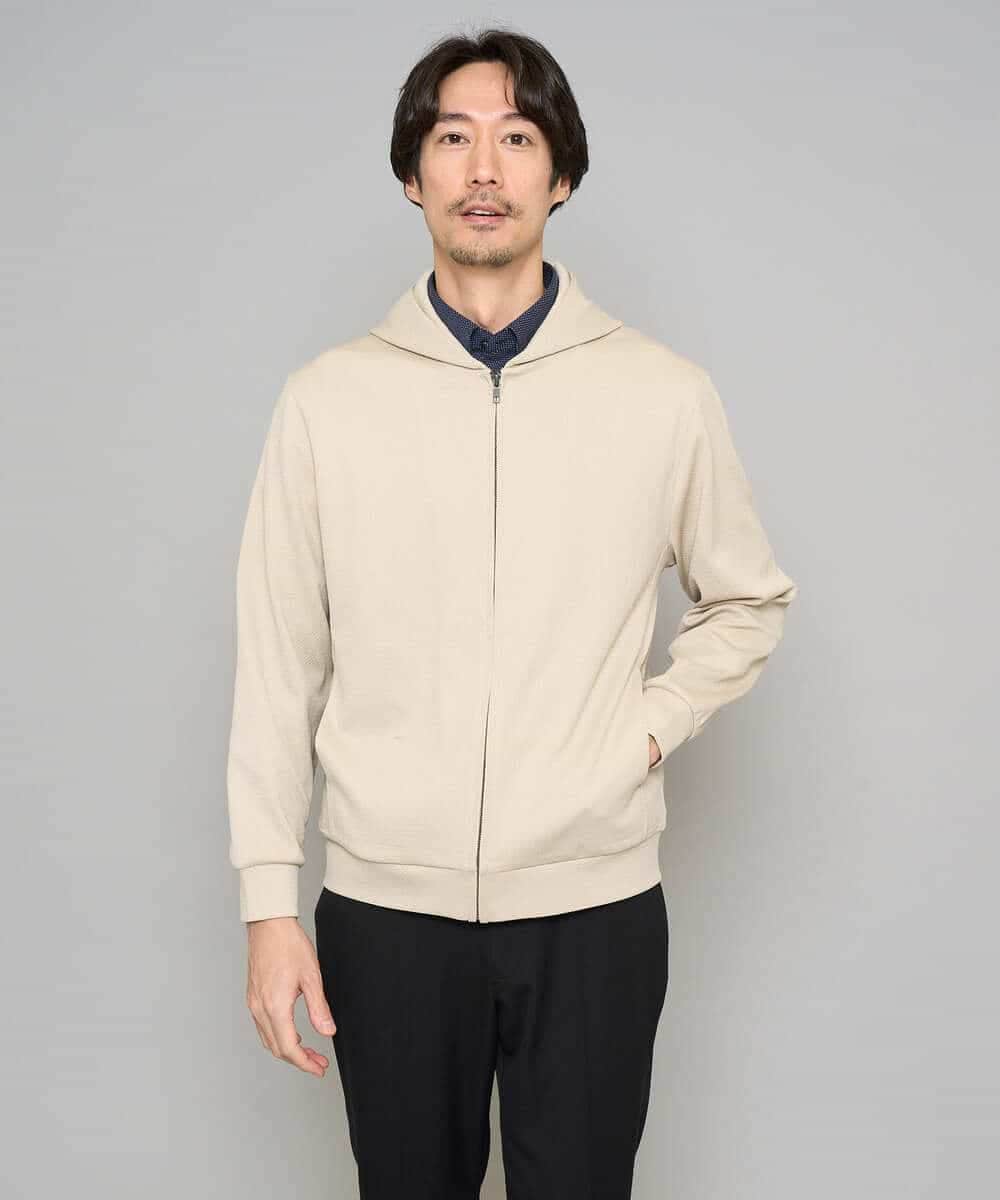 KHCED47069 a.v.v MEN(アー・ヴェ・ヴェ) 【イージーケア/洗濯機で洗える/毛玉になりにくい】ジャガードジップパーカー ベージュ