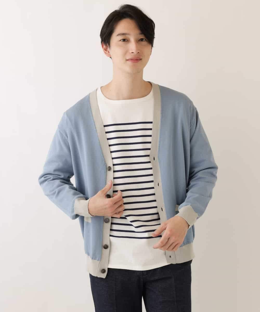 KHCEP04059 a.v.v MEN(アー・ヴェ・ヴェ) 配色ニットカーディガン ライトブルー