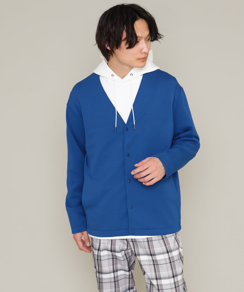 KHCES01054 a.v.v MEN(アー・ヴェ・ヴェ) 【累計8000枚販売】なめらかダンボールカーディガン ブルー