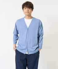 KHCFA10049 a.v.v MEN(アー・ヴェ・ヴェ) 【接触冷感/イージーケア】さらさらタッチ ライトポンチ八分袖カーディガン ブラック