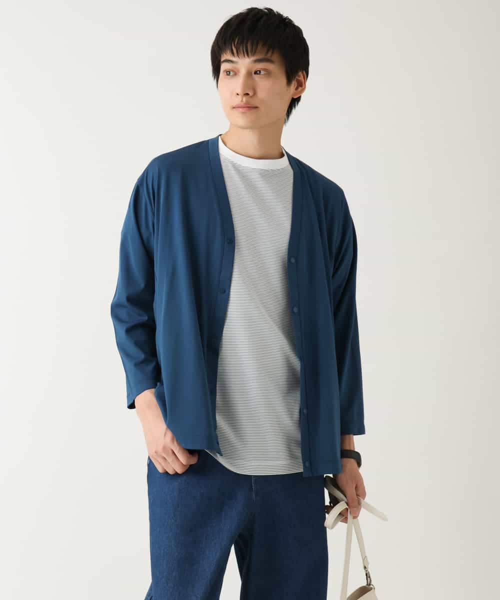 KHCFA10049 a.v.v MEN(アー・ヴェ・ヴェ) 【接触冷感/イージーケア】さらさらタッチ ライトポンチ八分袖カーディガン ブラック