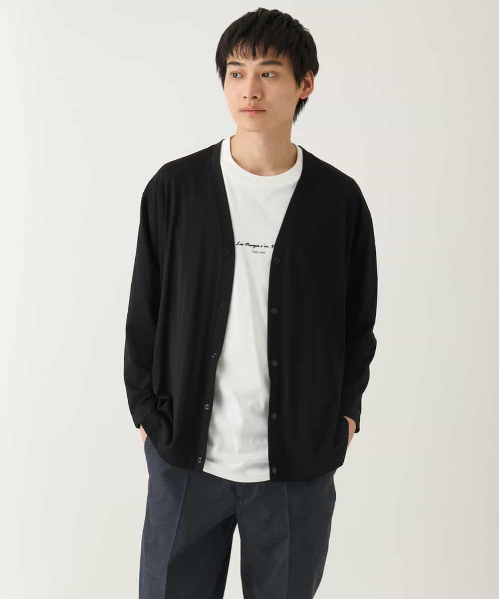 KHCFA10049 a.v.v MEN(アー・ヴェ・ヴェ) 【接触冷感/イージーケア】さらさらタッチ ライトポンチ八分袖カーディガン ブラック