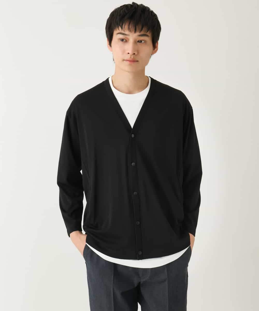 KHCFA10049 a.v.v MEN(アー・ヴェ・ヴェ) 【接触冷感/イージーケア】さらさらタッチ ライトポンチ八分袖カーディガン ブラック