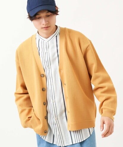 KHCFS11059 a.v.v MEN メッシュ編みニットワイドカーディガン