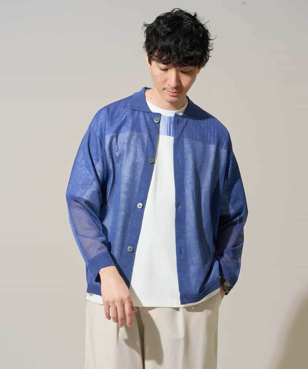 KHCGD30064 a.v.v MEN(アー・ヴェ・ヴェ) 【洗濯機で洗える】シアーニットカーディガン ブルー