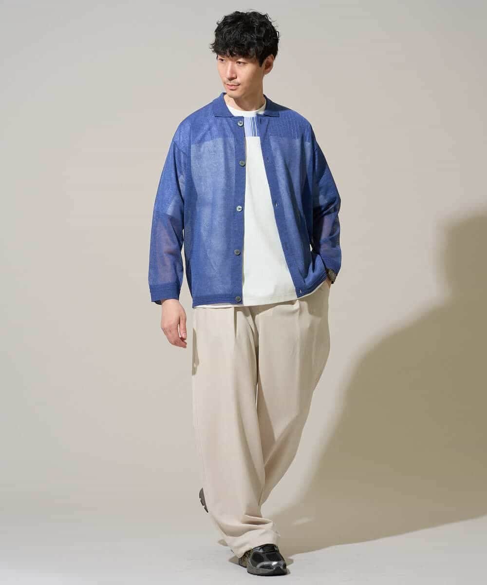 KHCGD30064 a.v.v MEN(アー・ヴェ・ヴェ) 【洗濯機で洗える】シアーニットカーディガン ブラック