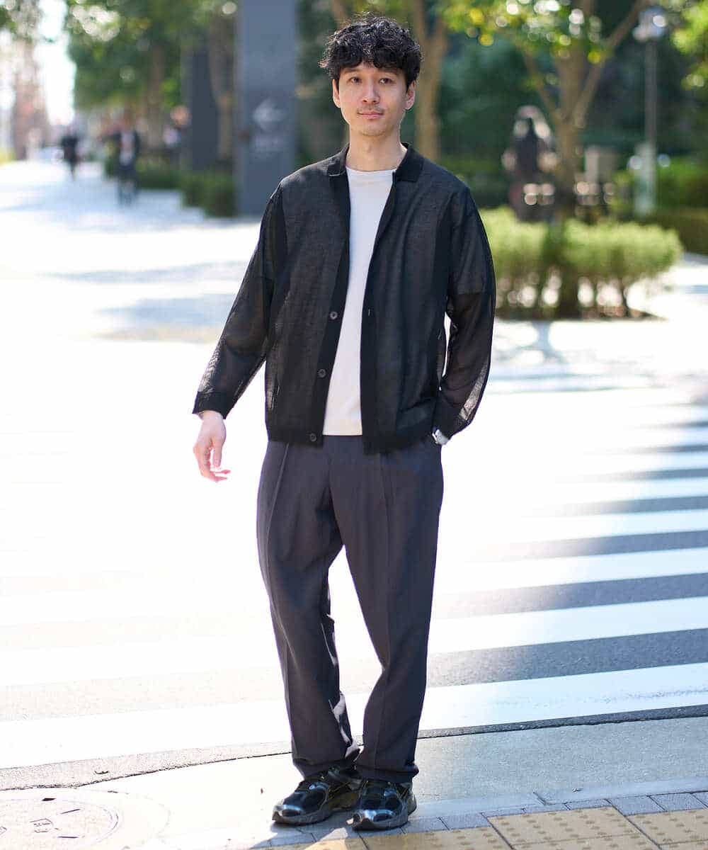 KHCGD30064 a.v.v MEN(アー・ヴェ・ヴェ) 【洗濯機で洗える】シアーニットカーディガン ブラック