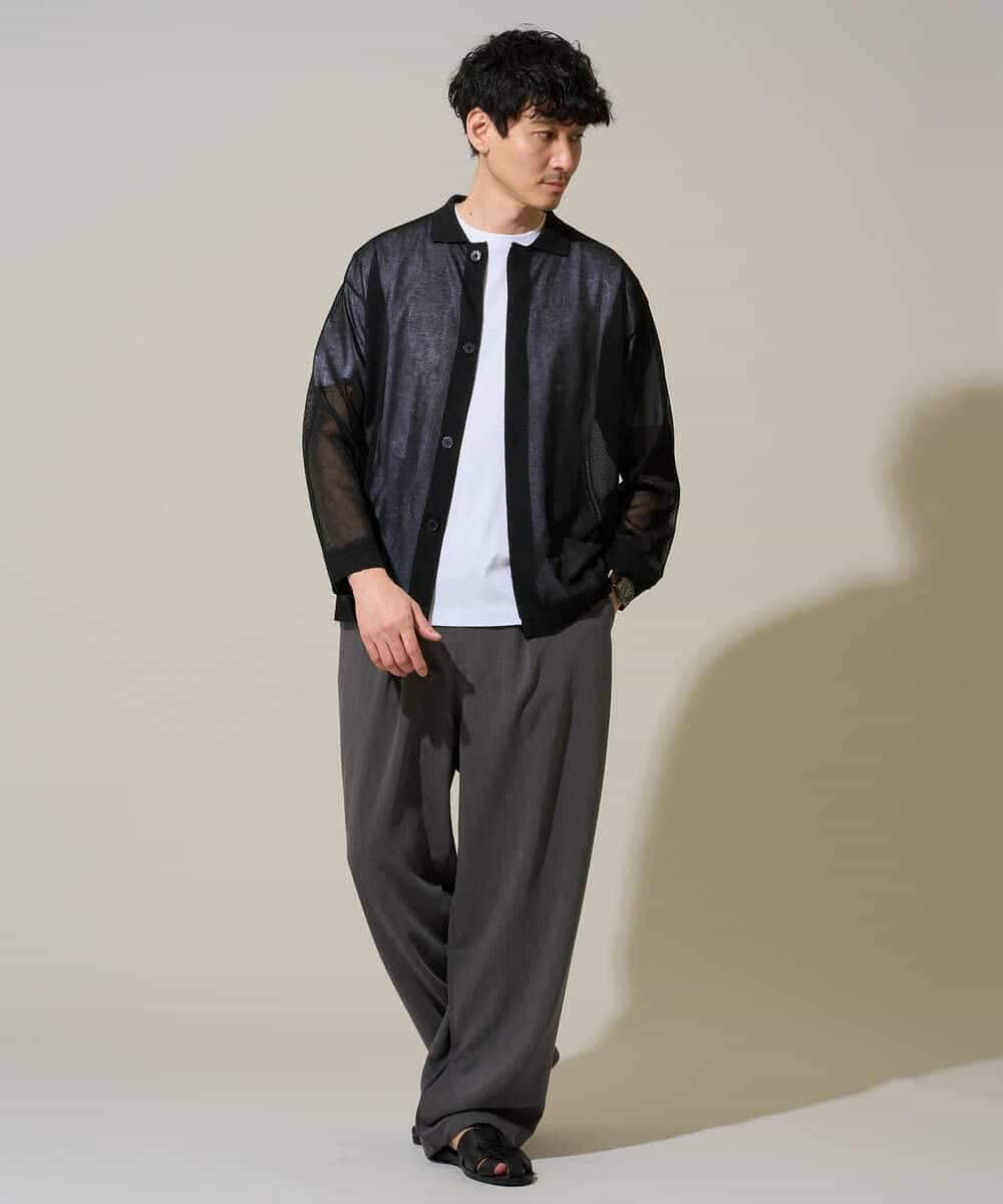 KHCGD30064 a.v.v MEN(アー・ヴェ・ヴェ) 【洗濯機で洗える】シアーニットカーディガン ブラック