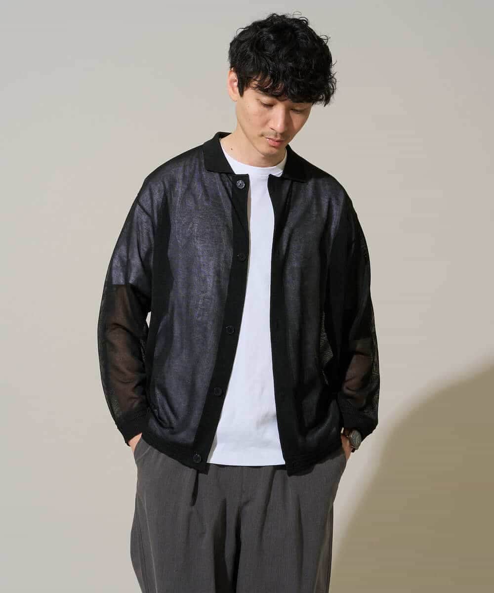 KHCGD30064 a.v.v MEN(アー・ヴェ・ヴェ) 【洗濯機で洗える】シアーニットカーディガン ブラック