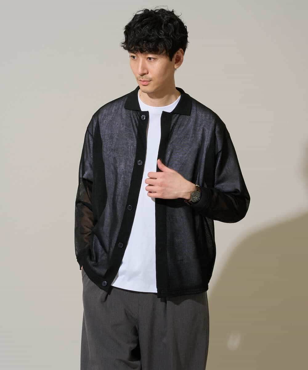 KHCGD30064 a.v.v MEN(アー・ヴェ・ヴェ) 【洗濯機で洗える】シアーニットカーディガン ブラック