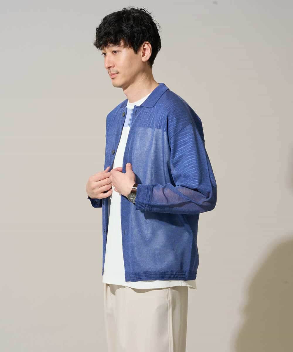 KHCGD30064 a.v.v MEN(アー・ヴェ・ヴェ) 【洗濯機で洗える】シアーニットカーディガン ブラック