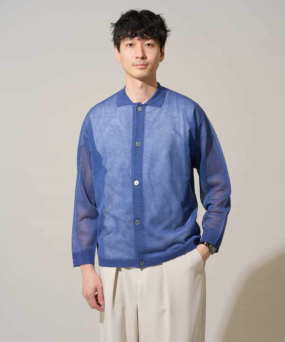 KHCGD30064 a.v.v MEN(アー・ヴェ・ヴェ) 【洗濯機で洗える】シアーニットカーディガン ブラック