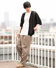 KHCHP51069 a.v.v MEN(アー・ヴェ・ヴェ) 【2SET/ドライタッチ】透かし編みワイドカーディガン（カットソー付き） グリーン