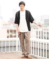 KHCHP51069 a.v.v MEN(アー・ヴェ・ヴェ) 【2SET/ドライタッチ】透かし編みワイドカーディガン（カットソー付き） グリーン