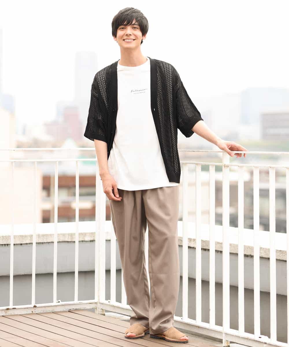 KHCHP51069 a.v.v MEN(アー・ヴェ・ヴェ) 【2SET/ドライタッチ】透かし編みワイドカーディガン（カットソー付き） グリーン