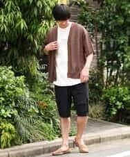 KHCHP51069 a.v.v MEN(アー・ヴェ・ヴェ) 【2SET/ドライタッチ】透かし編みワイドカーディガン（カットソー付き） グリーン