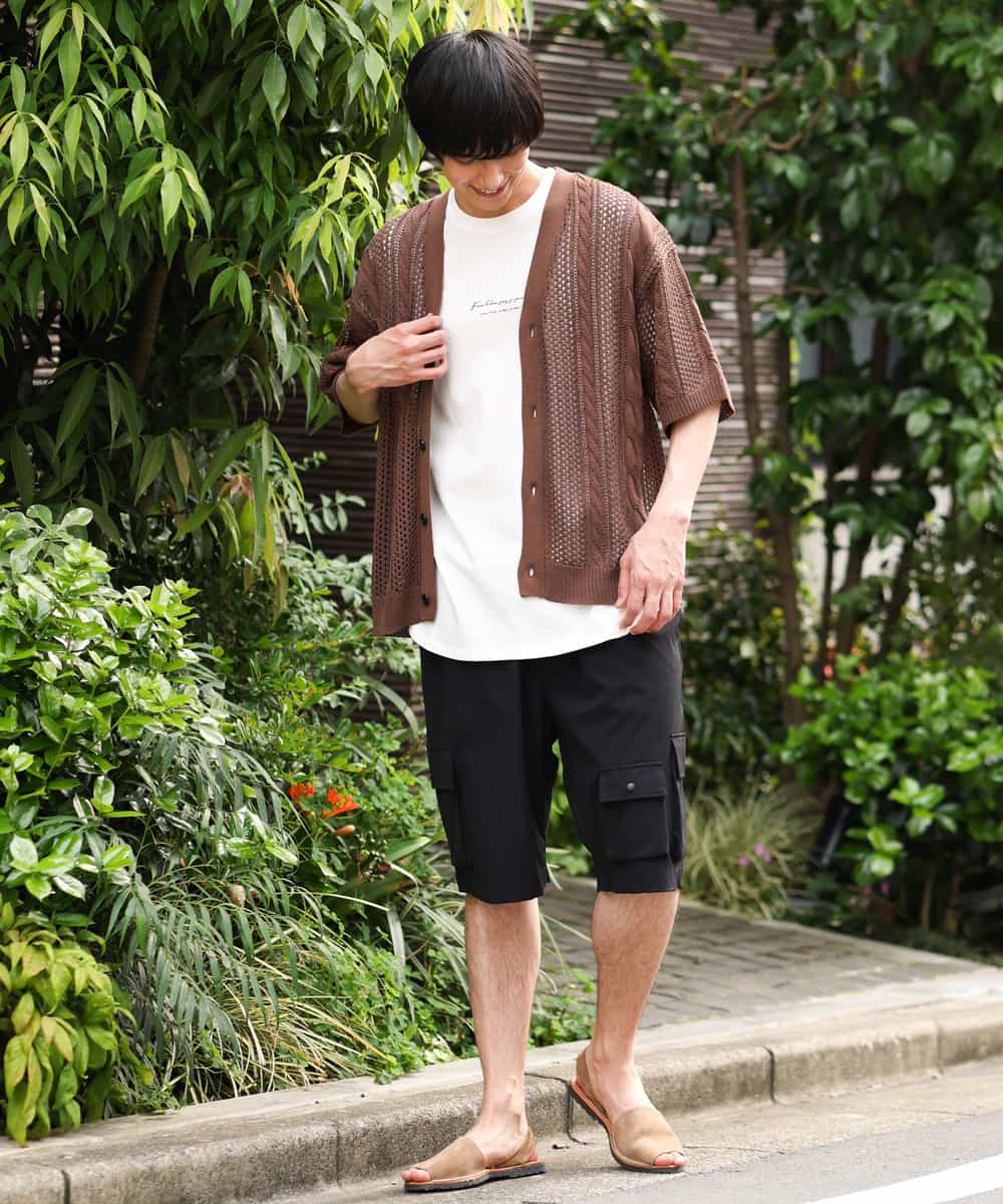 KHCHP51069 a.v.v MEN(アー・ヴェ・ヴェ) 【2SET/ドライタッチ】透かし編みワイドカーディガン（カットソー付き） グリーン