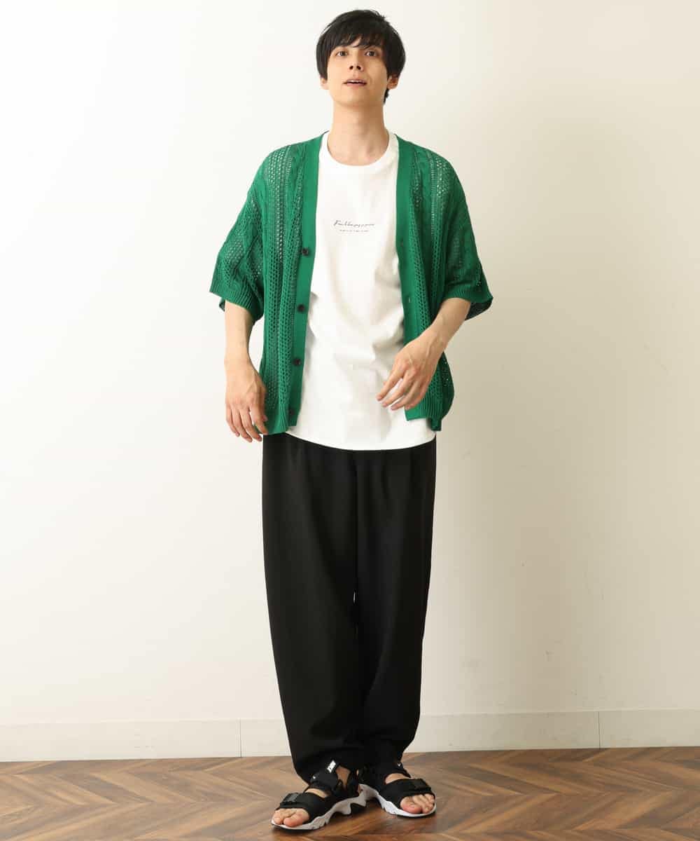 KHCHP51069 a.v.v MEN(アー・ヴェ・ヴェ) 【2SET/ドライタッチ】透かし編みワイドカーディガン（カットソー付き） グリーン
