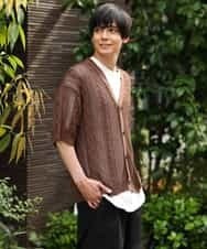 KHCHP51069 a.v.v MEN(アー・ヴェ・ヴェ) 【2SET/ドライタッチ】透かし編みワイドカーディガン（カットソー付き） グリーン