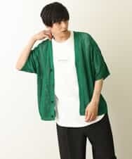 KHCHP51069 a.v.v MEN(アー・ヴェ・ヴェ) 【2SET/ドライタッチ】透かし編みワイドカーディガン（カットソー付き） グリーン