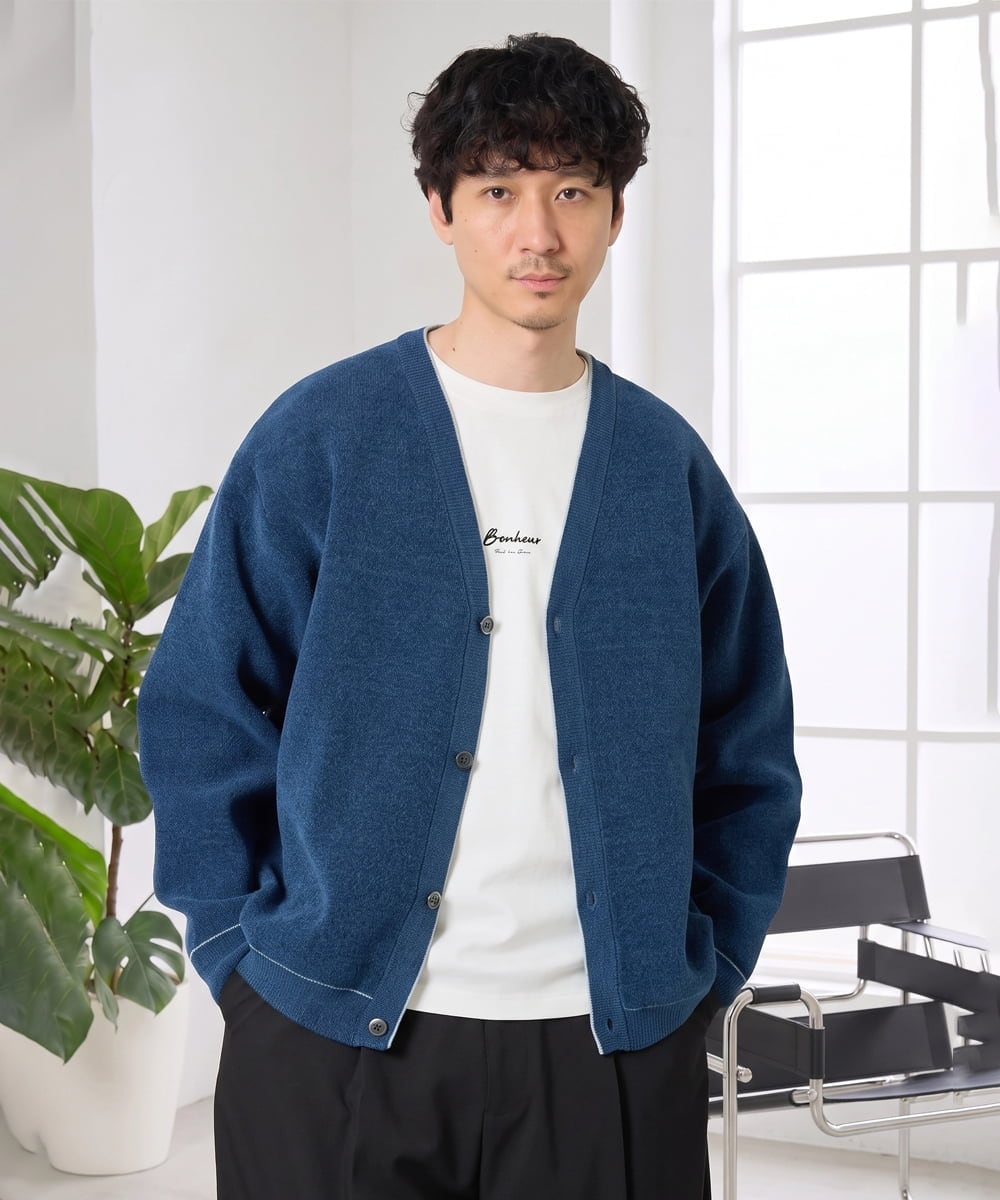 大人のための上品カーディガン／モールダブルフェイスニット
