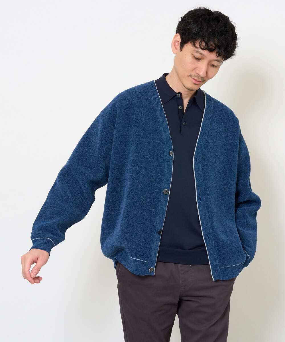 KHCJD06069 a.v.v MEN(アー・ヴェ・ヴェ) 【洗濯機で洗える】モールダブルフェイスニットカーディガン ダークグレー