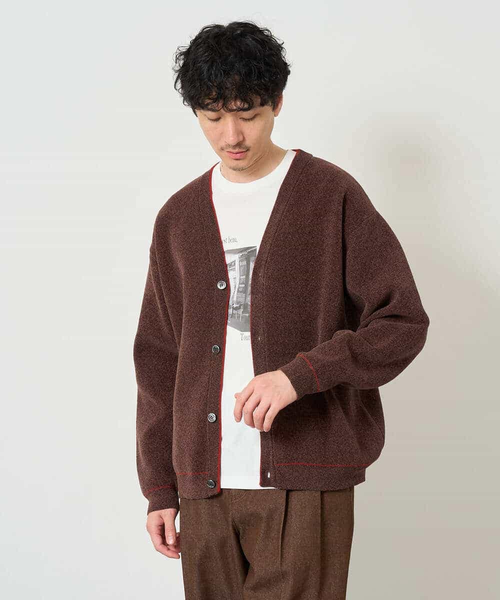 KHCJD06069 a.v.v MEN(アー・ヴェ・ヴェ) 【洗濯機で洗える】モールダブルフェイスニットカーディガン ブラウン