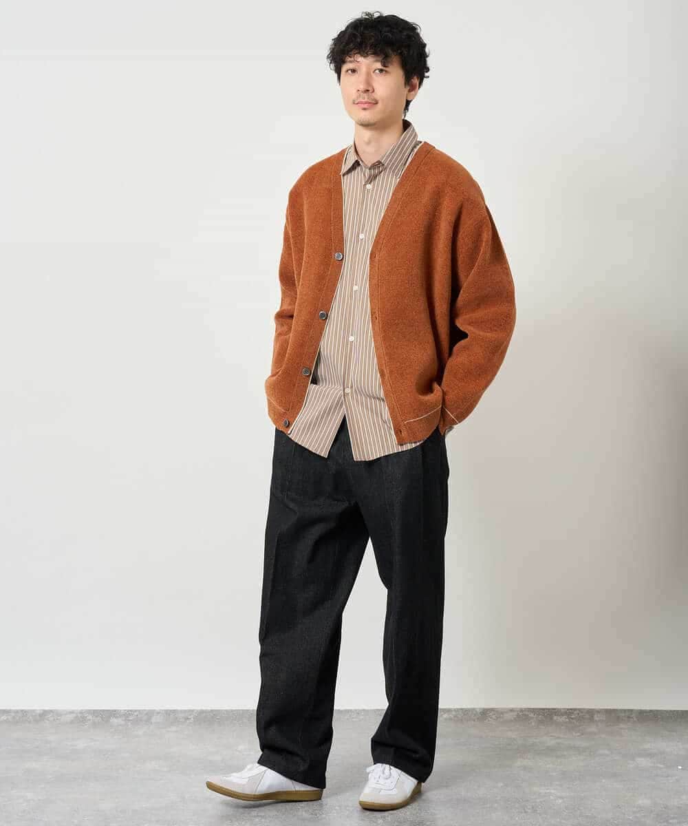 KHCJD06069 a.v.v MEN(アー・ヴェ・ヴェ) 【洗濯機で洗える】モールダブルフェイスニットカーディガン ダークグレー