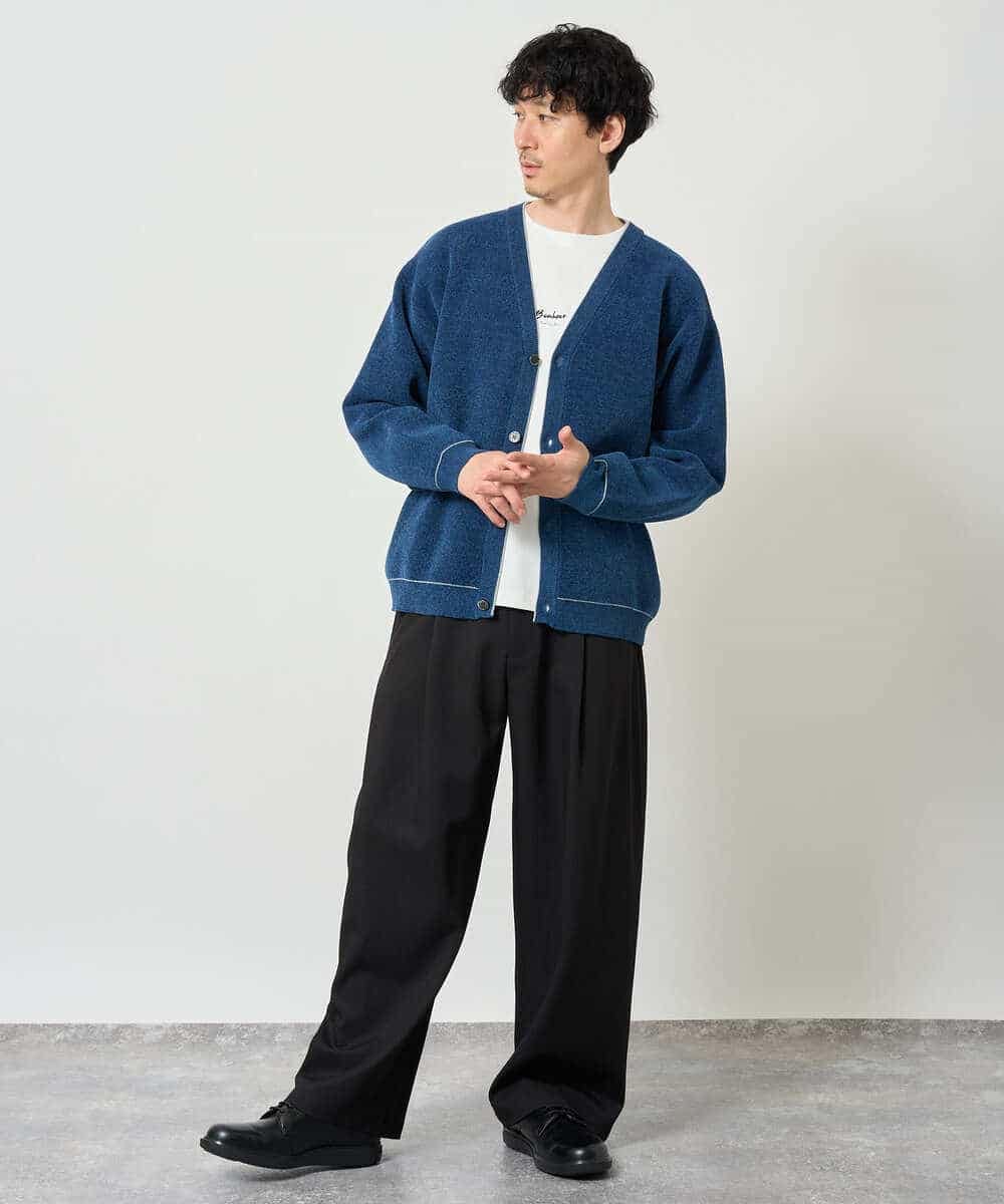 KHCJD06069 a.v.v MEN(アー・ヴェ・ヴェ) 【洗濯機で洗える】モールダブルフェイスニットカーディガン ダークグレー