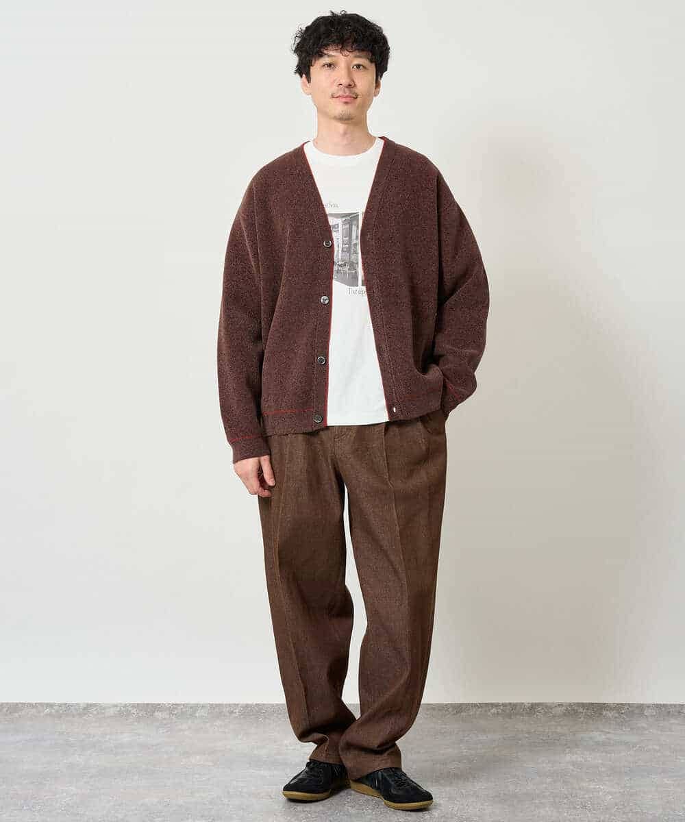KHCJD06069 a.v.v MEN(アー・ヴェ・ヴェ) 【洗濯機で洗える】モールダブルフェイスニットカーディガン ダークグレー