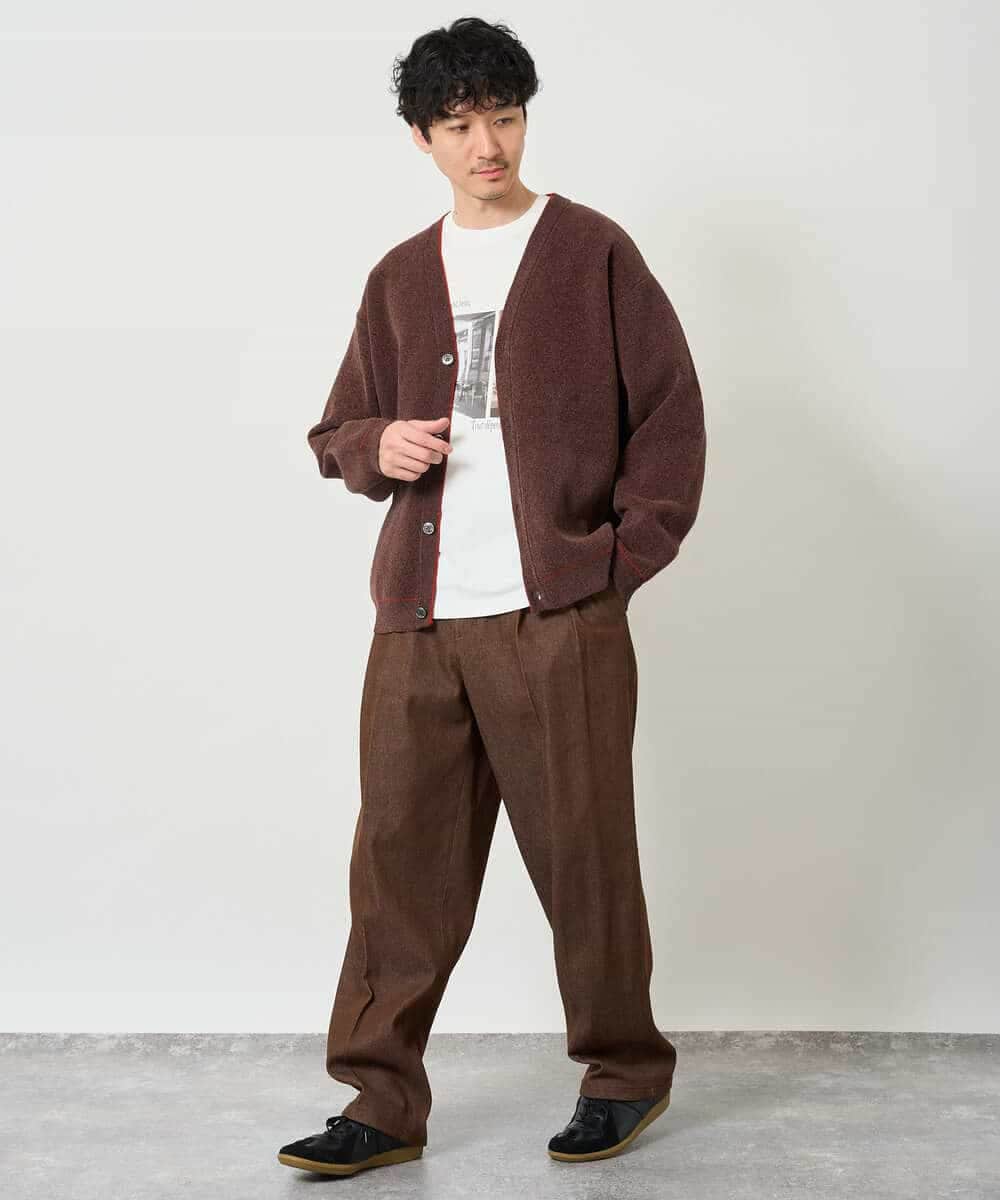 KHCJD06069 a.v.v MEN(アー・ヴェ・ヴェ) 【洗濯機で洗える】モールダブルフェイスニットカーディガン ダークグレー