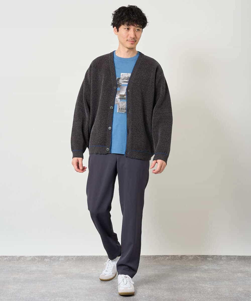 KHCJD06069 a.v.v MEN(アー・ヴェ・ヴェ) 【洗濯機で洗える】モールダブルフェイスニットカーディガン ダークグレー