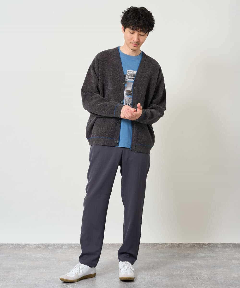 KHCJD06069 a.v.v MEN(アー・ヴェ・ヴェ) 【洗濯機で洗える】モールダブルフェイスニットカーディガン ダークグレー